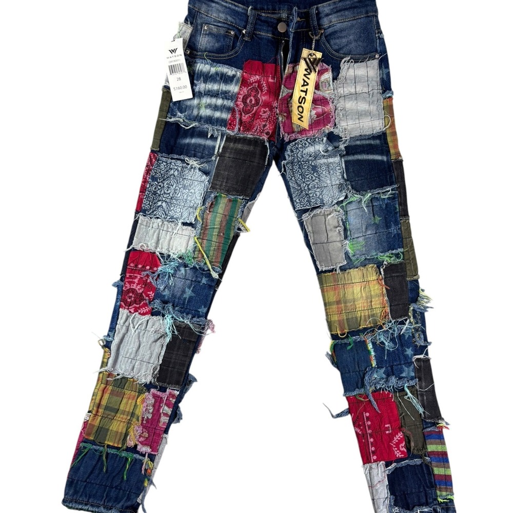 Watson Denim Patchwork Distressed Jeans Mens 30 Slim Fit Multi Color Paisley